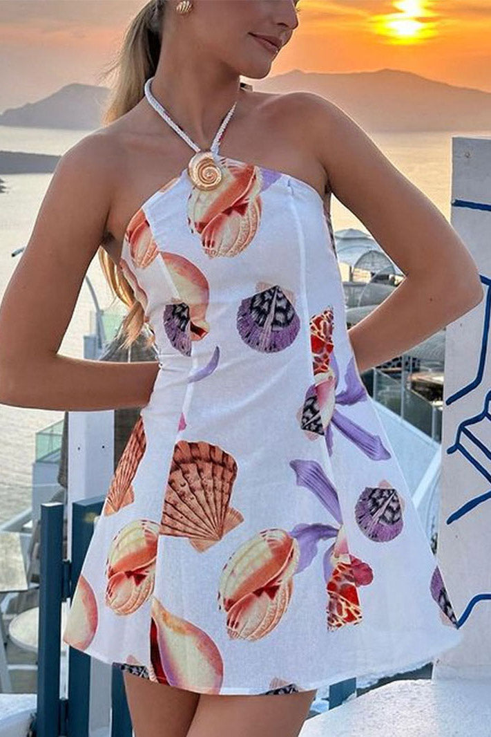 Loverson ™ Freya Mini Elbise - Deniz Kenarı Buketi