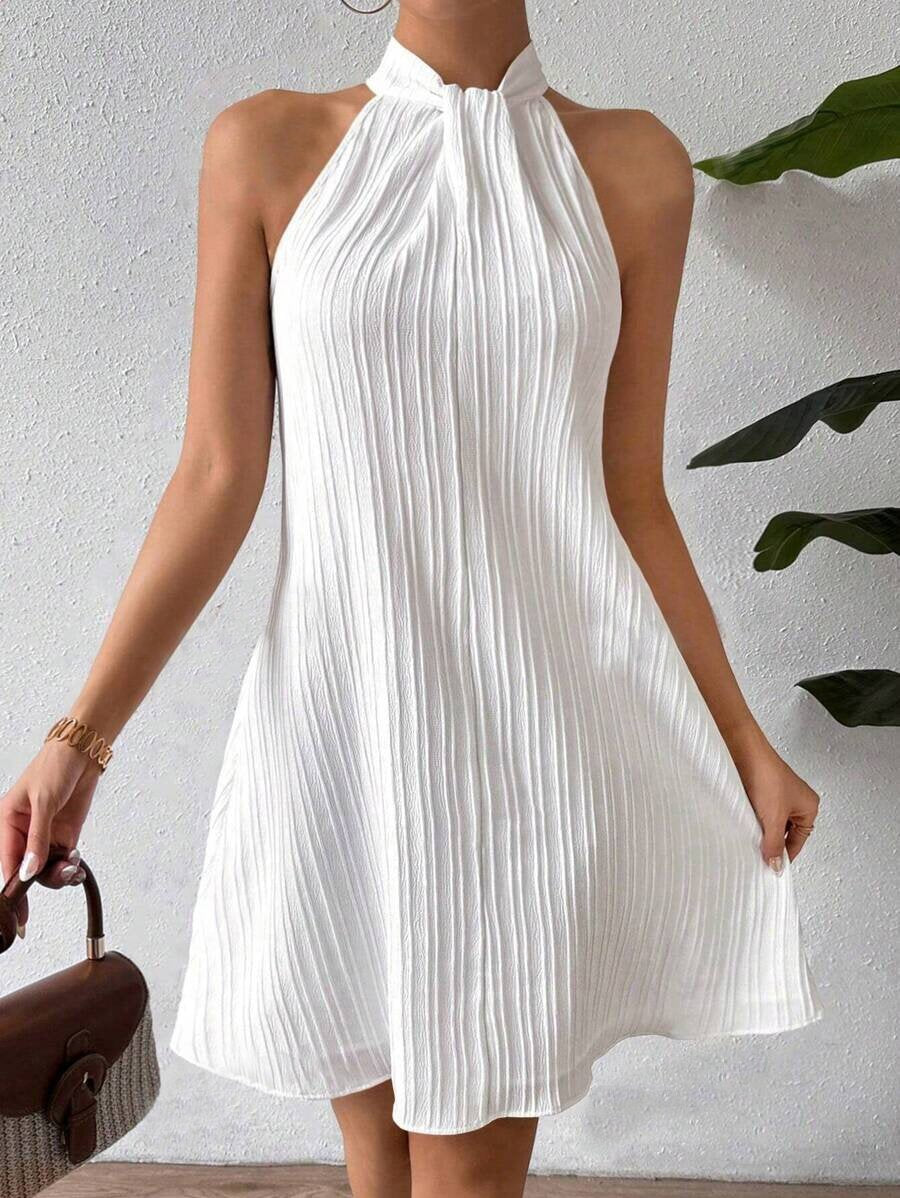 Loverson™ Breeze Halter Yaka Pileli Mini Elbise