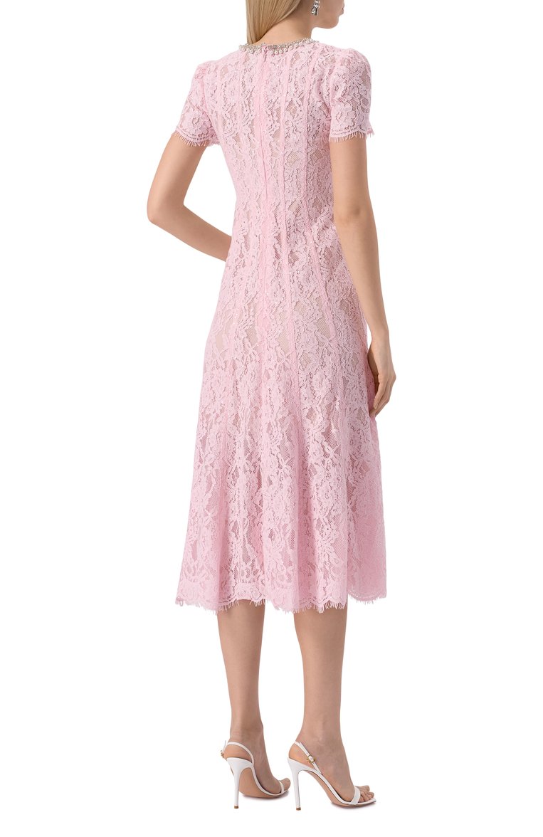 Loverson™ Blush Grace Dantel Midi Elbise – Pudra Pembe Zarafet