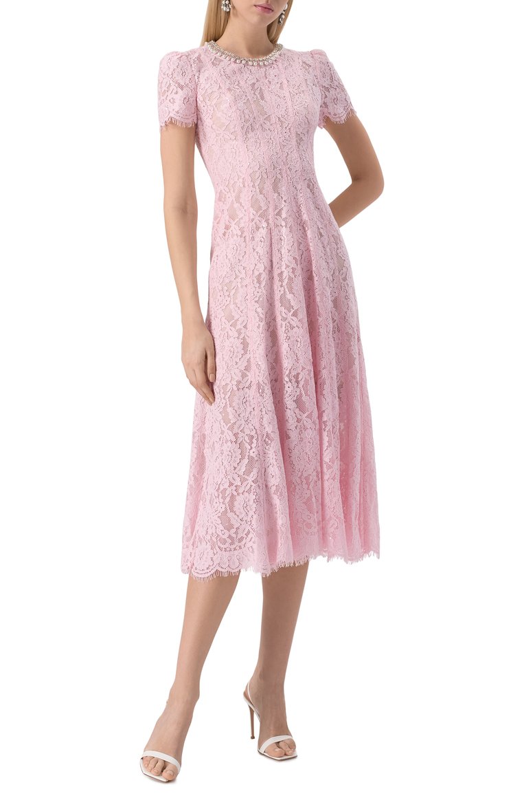 Loverson™ Blush Grace Dantel Midi Elbise – Pudra Pembe Zarafet