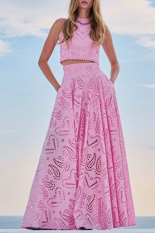 Loverson ™ Yüksek Bel Palazzo & Crop Dantel Takım
