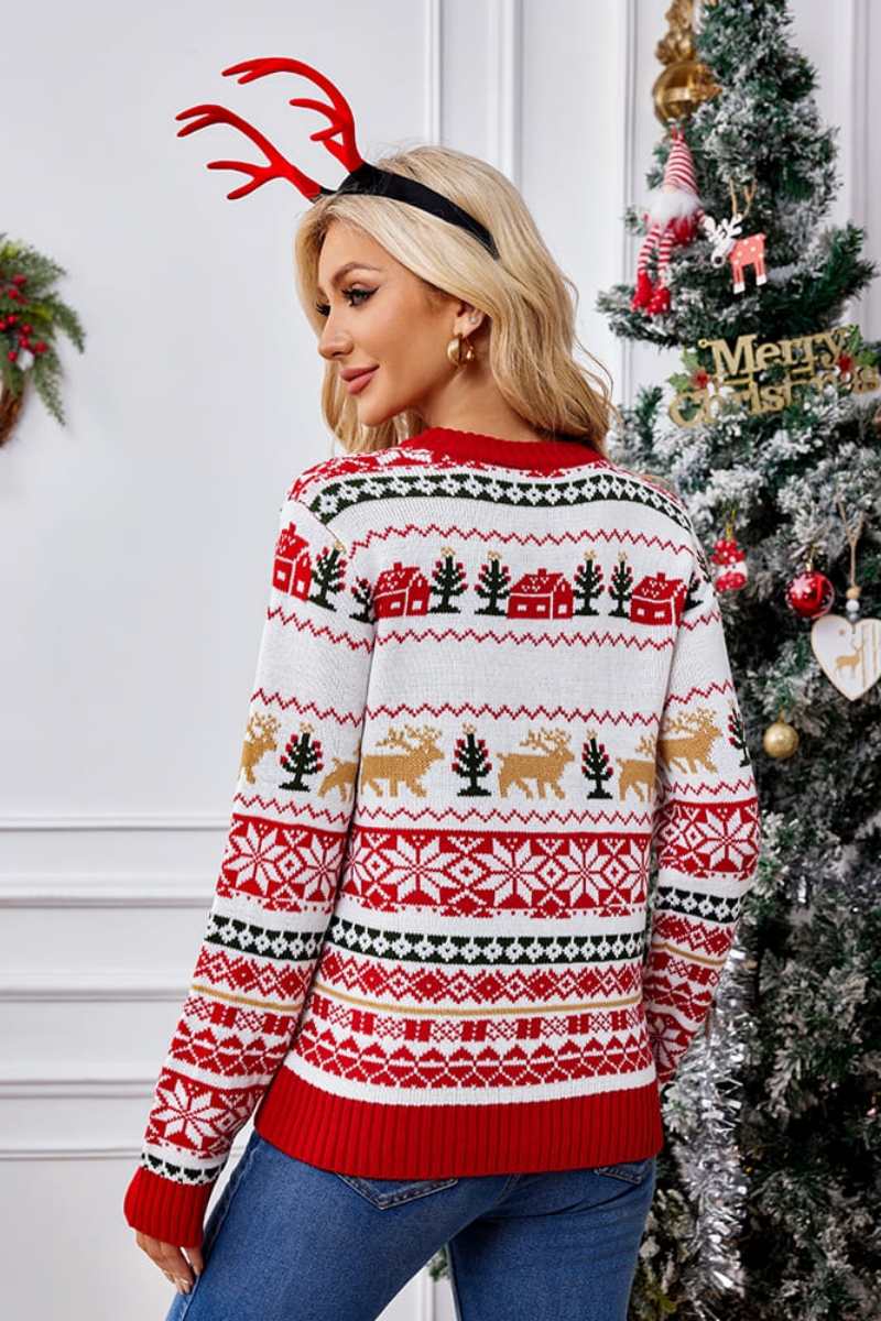 Loverson ™ Noel Yuvarlak Yaka İşlemeli Örgü Kazak