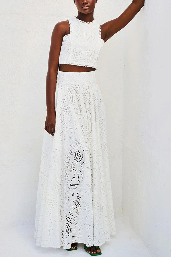 Loverson ™ Yüksek Bel Palazzo & Crop Dantel Takım