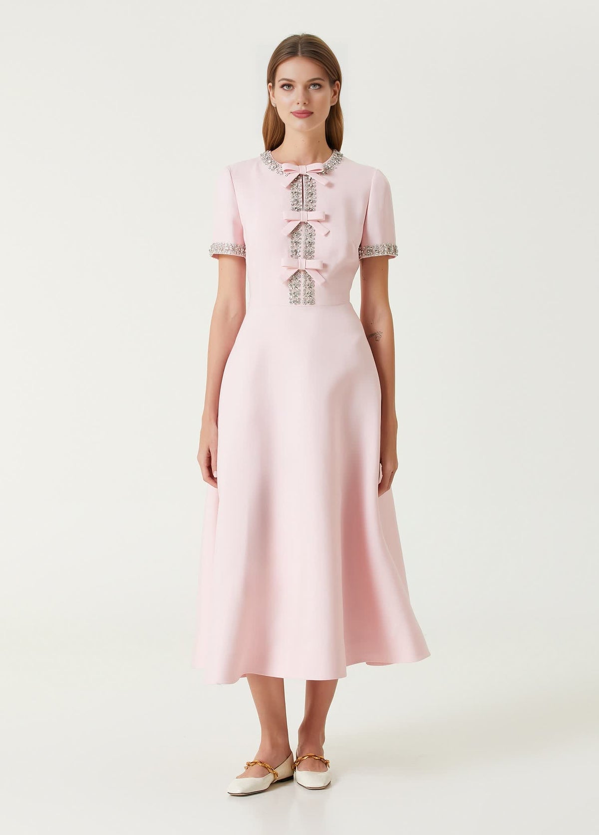 Loverson™ Zoe Fiyonklu Kristal İşlemeli Midi Elbise