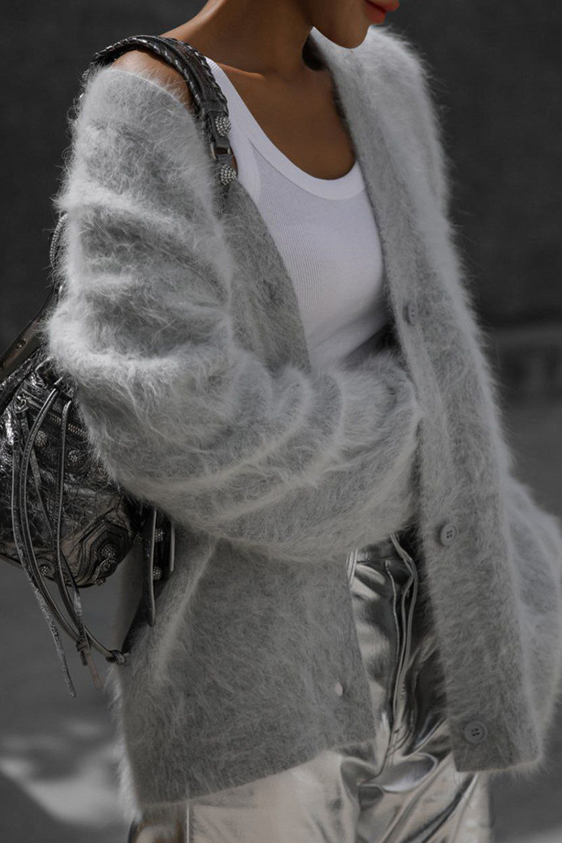 Loverson™ Ünlülerin Zarif Katı Düğmeleri V Yaka Dış Giyim