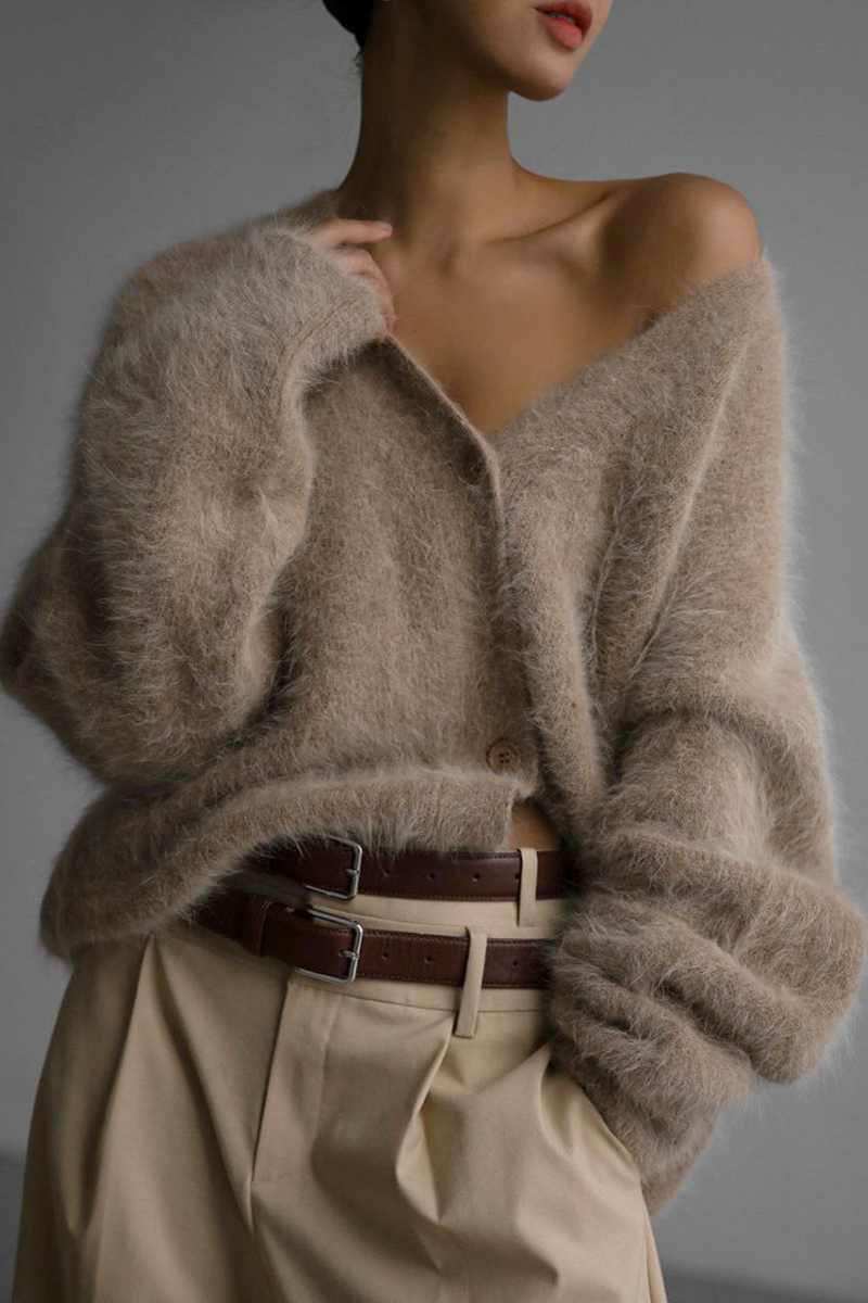 Loverson™ Ünlülerin Zarif Katı Düğmeleri V Yaka Dış Giyim