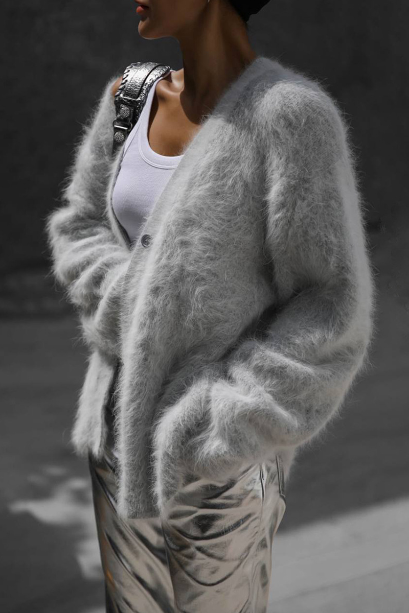 Loverson™ Ünlülerin Zarif Katı Düğmeleri V Yaka Dış Giyim