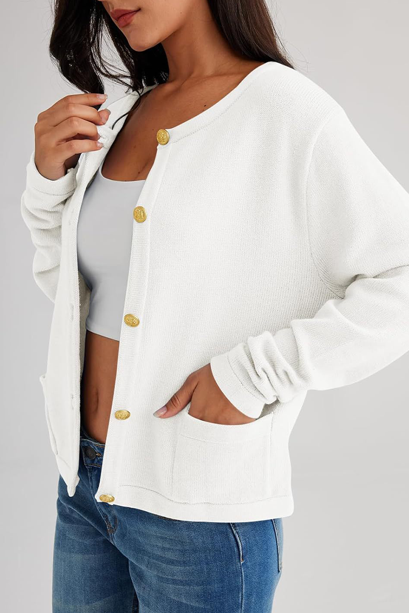 Loverson™ Günlük Günlük Düz Renk Cep Düğmeli O Yaka Dış Giyim (3 Renk)