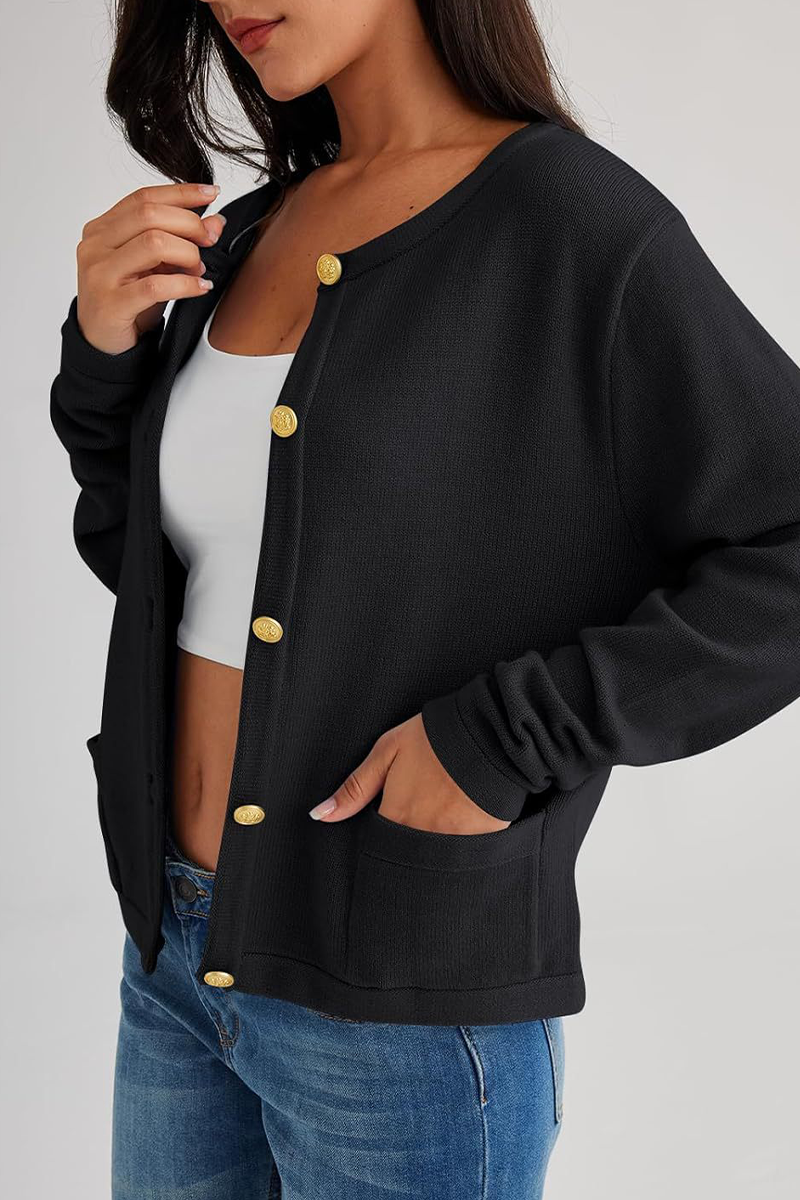 Loverson™ Günlük Günlük Düz Renk Cep Düğmeli O Yaka Dış Giyim (3 Renk)