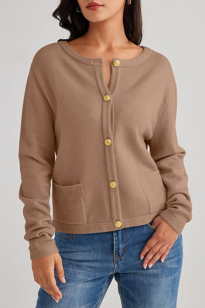 Loverson™ Günlük Günlük Düz Renk Cep Düğmeli O Yaka Dış Giyim (3 Renk)