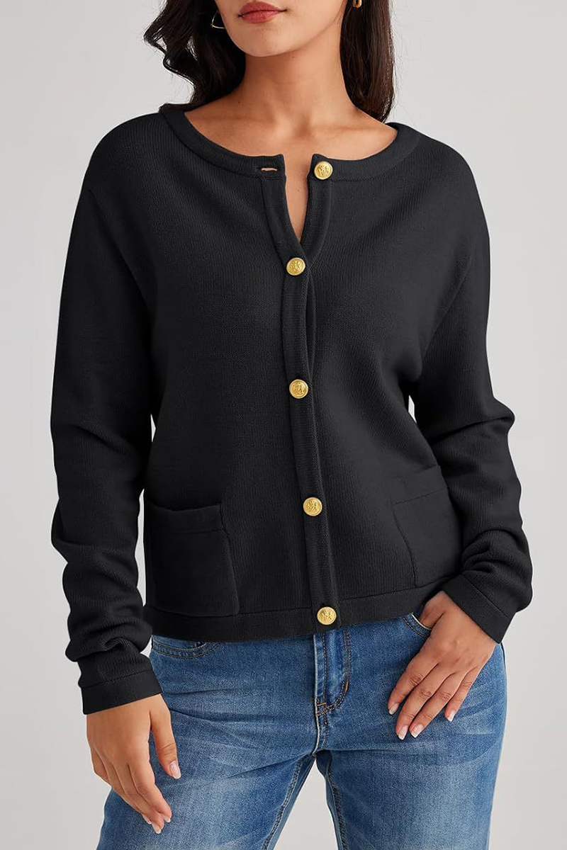 Loverson™ Günlük Günlük Düz Renk Cep Düğmeli O Yaka Dış Giyim (3 Renk)