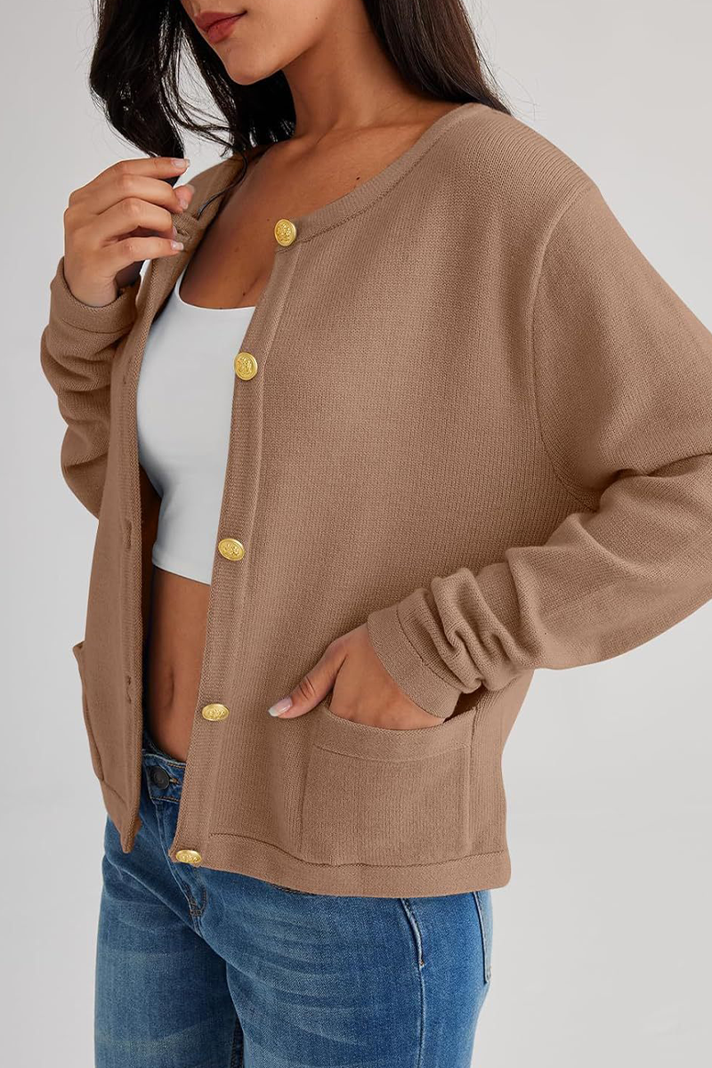 Loverson™ Günlük Günlük Düz Renk Cep Düğmeli O Yaka Dış Giyim (3 Renk)