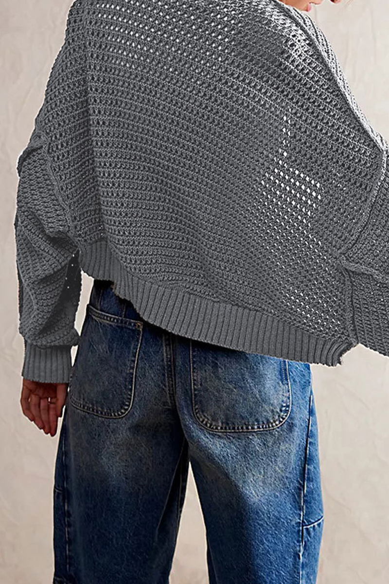 Loverson™ Günlük Günlük Düz Renk Örgü Hırka Yaka Dış Giyim (4 Renk)