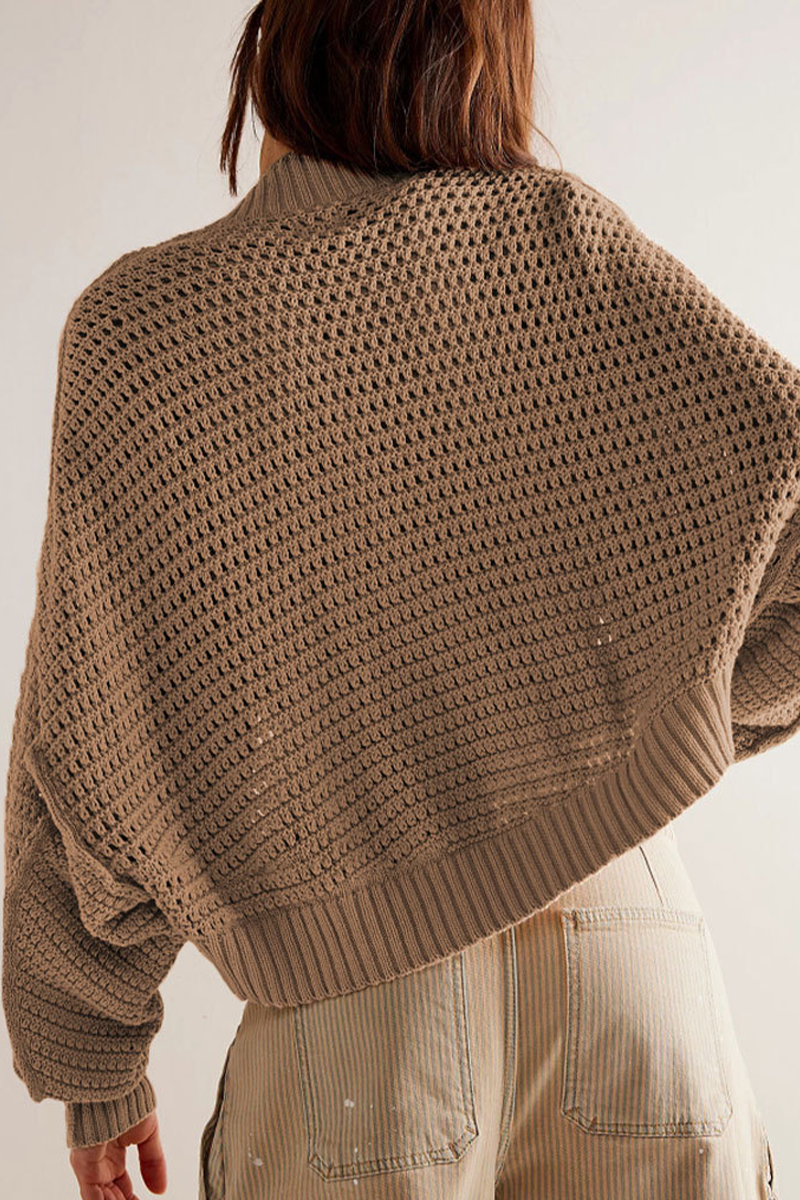 Loverson™ Günlük Günlük Düz Renk Örgü Hırka Yaka Dış Giyim (4 Renk)