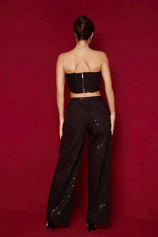 Loverson™ Belinda Payetli Kot Pantolon Takım