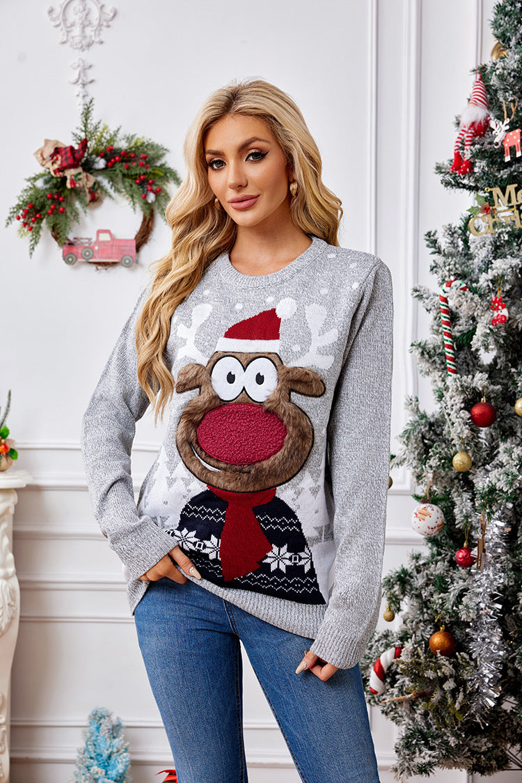 Loverson ™ Noel Ren Geyiği Nakışlı Triko Kazak