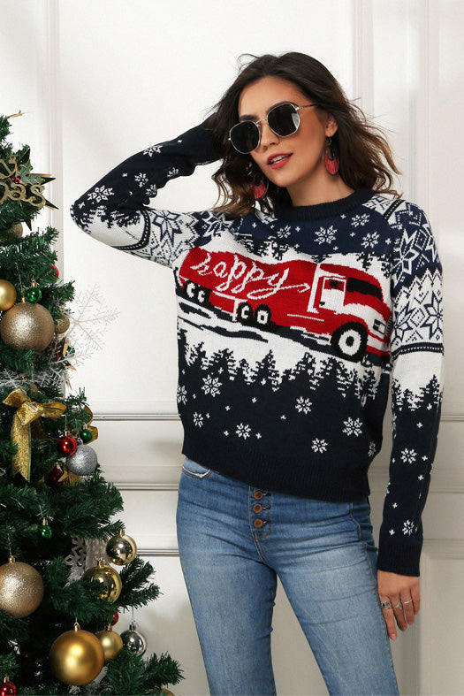 Loverson ™ Kar Tanesi ve Kamyon Desenli Noel Kazak