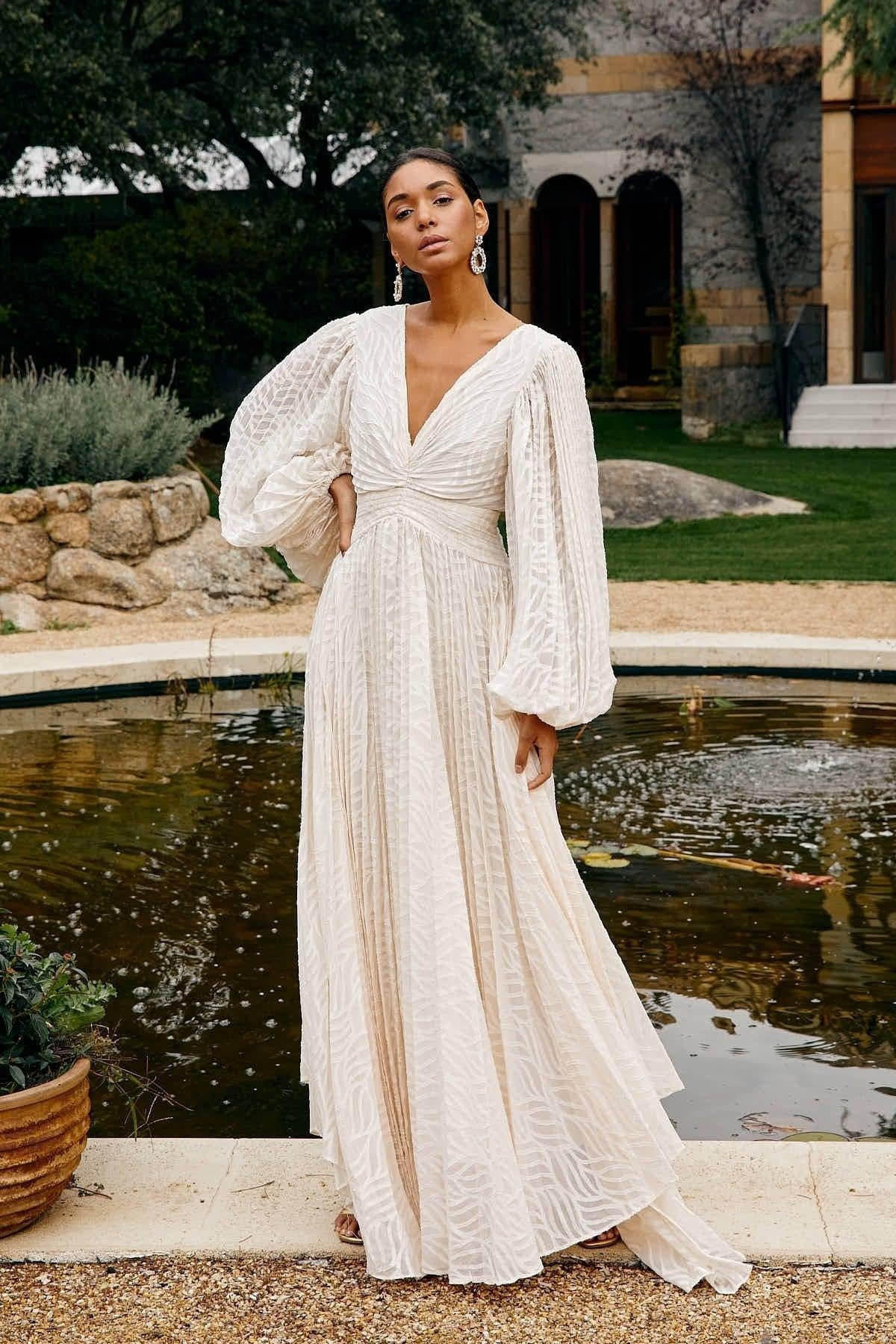 Loverson™ Elsa Krem Uzun Elbise