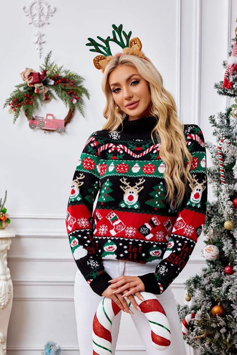 Loverson ™  Yüksek Yaka Noel Kardan Adamı Nakışlı Kazak