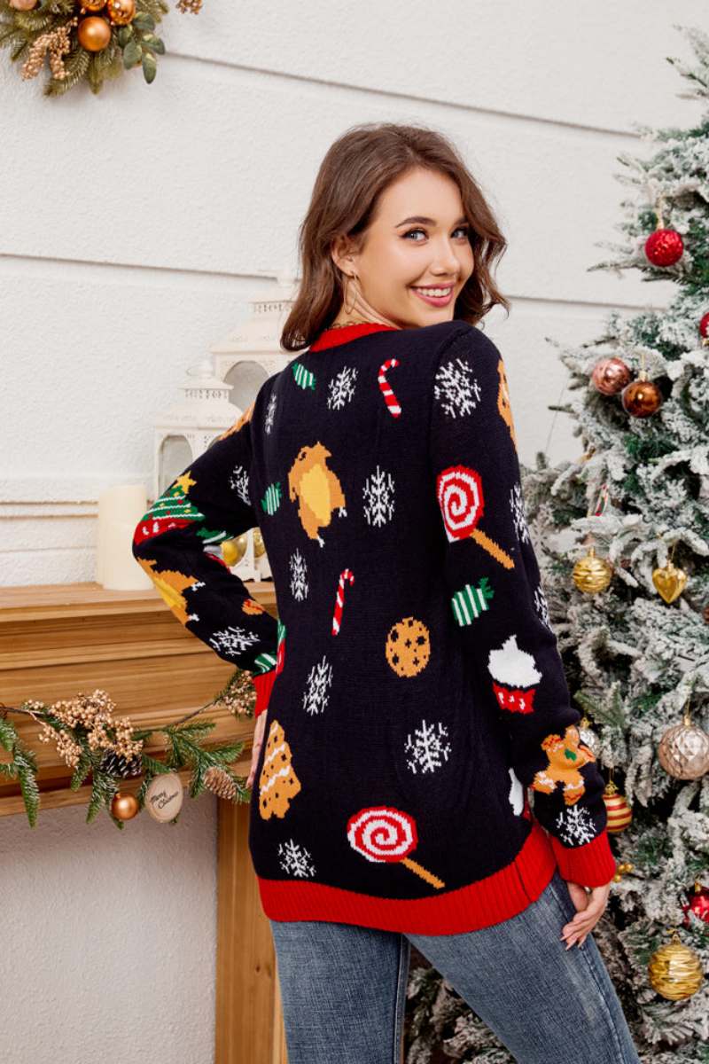 Loverson ™ Günlük Bisiklet Yaka İşlemeli Noel Ağacı Kazak