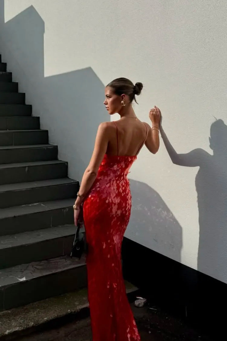 Loverson™ Kailani Işıltılı Balık Form Maxi Elbise