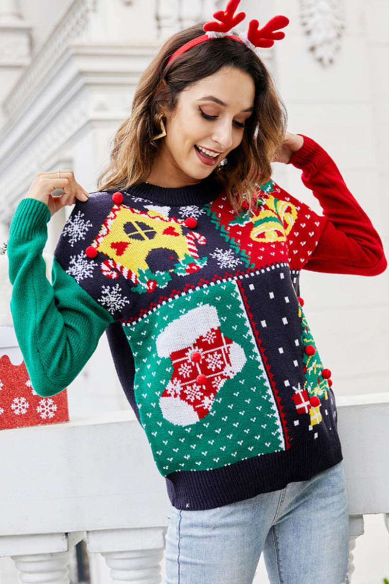 Loverson ™ Kar Tanesi Noel Ağacı Kazak Örgü Kazak