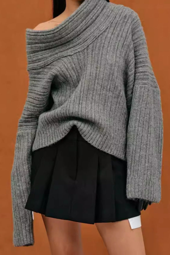 Loverson™ Tembel Stil Düz Renk Düzensiz Örgü Üst