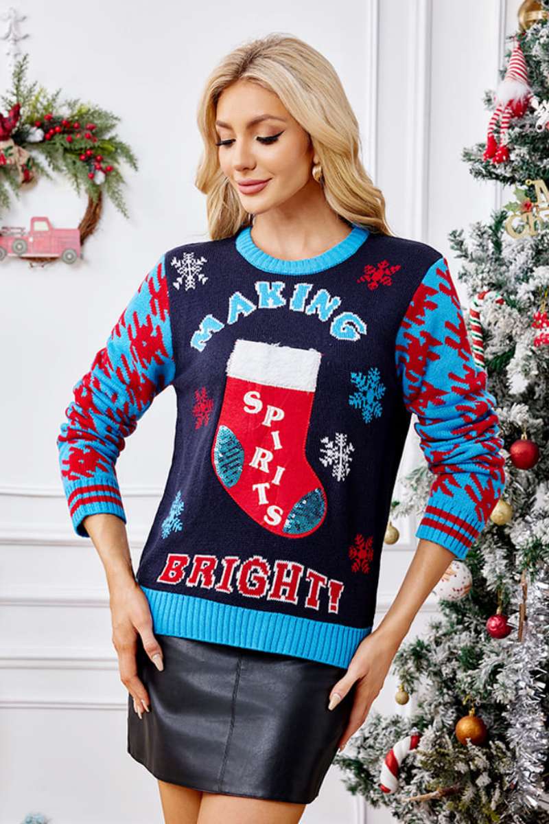 Loverson ™ Günlük Noel Çorapları Nakışlı Örgü Kazak