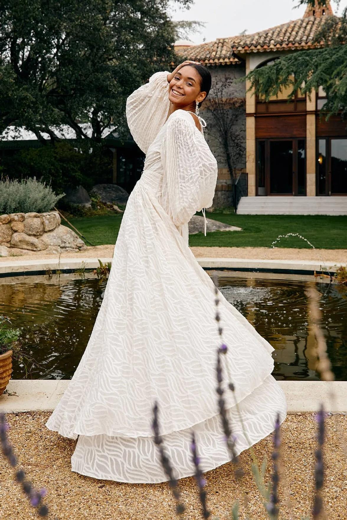 Loverson™ Elsa Krem Uzun Elbise