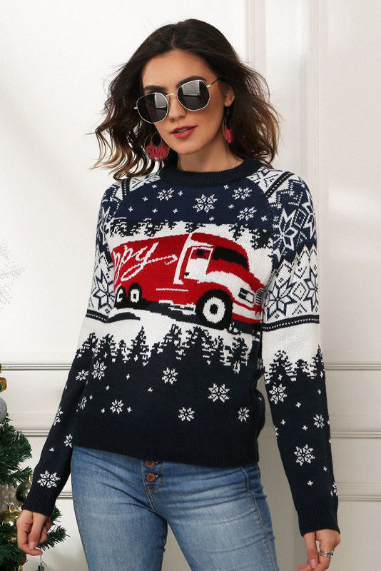Loverson ™ Kar Tanesi ve Kamyon Desenli Noel Kazak