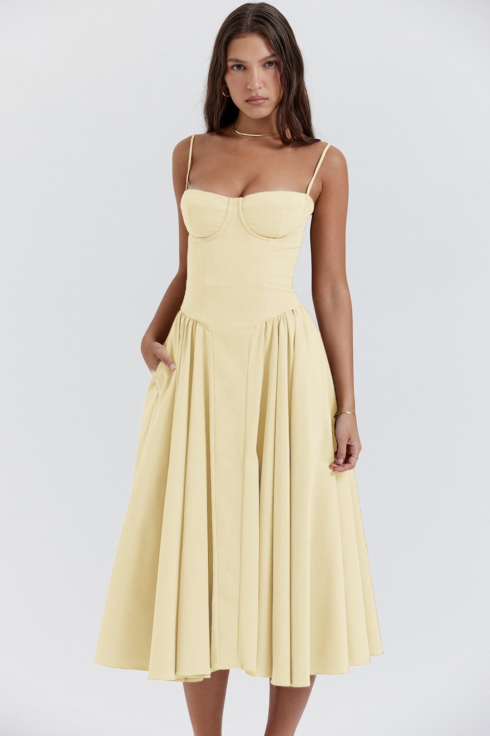 Loverson™ Korse Fit Midi Elbise