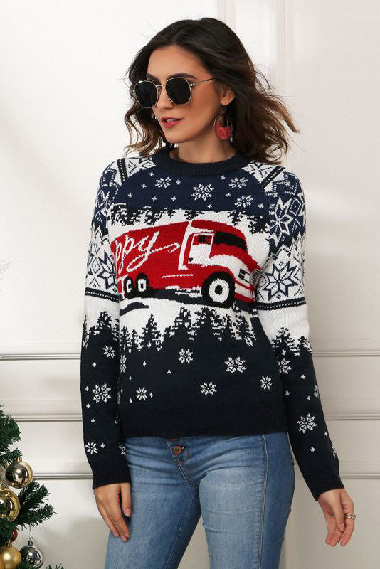 Loverson ™ Kar Tanesi ve Kamyon Desenli Noel Kazak