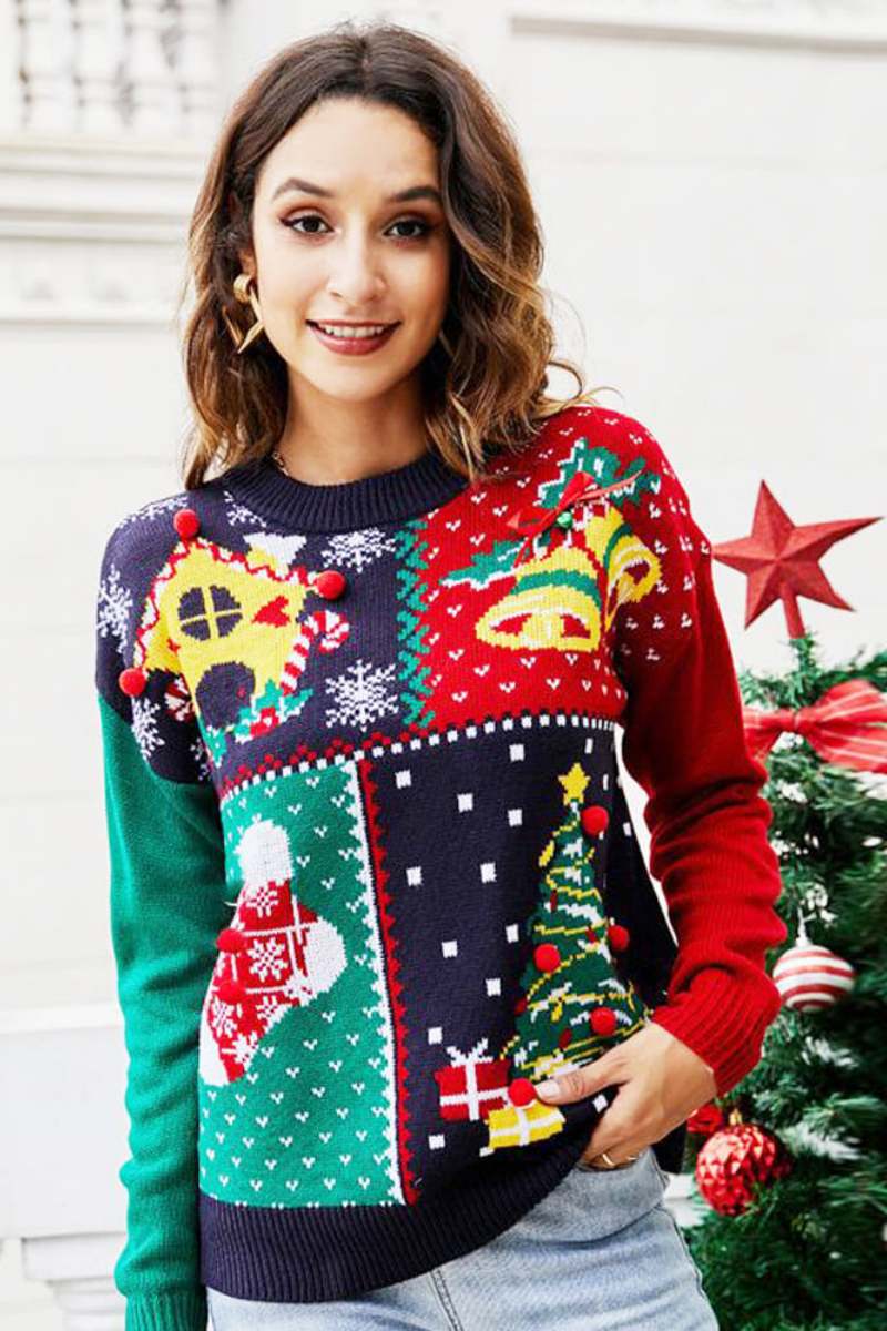 Loverson ™ Kar Tanesi Noel Ağacı Kazak Örgü Kazak