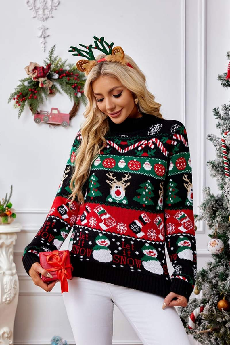 Loverson ™  Yüksek Yaka Noel Kardan Adamı Nakışlı Kazak