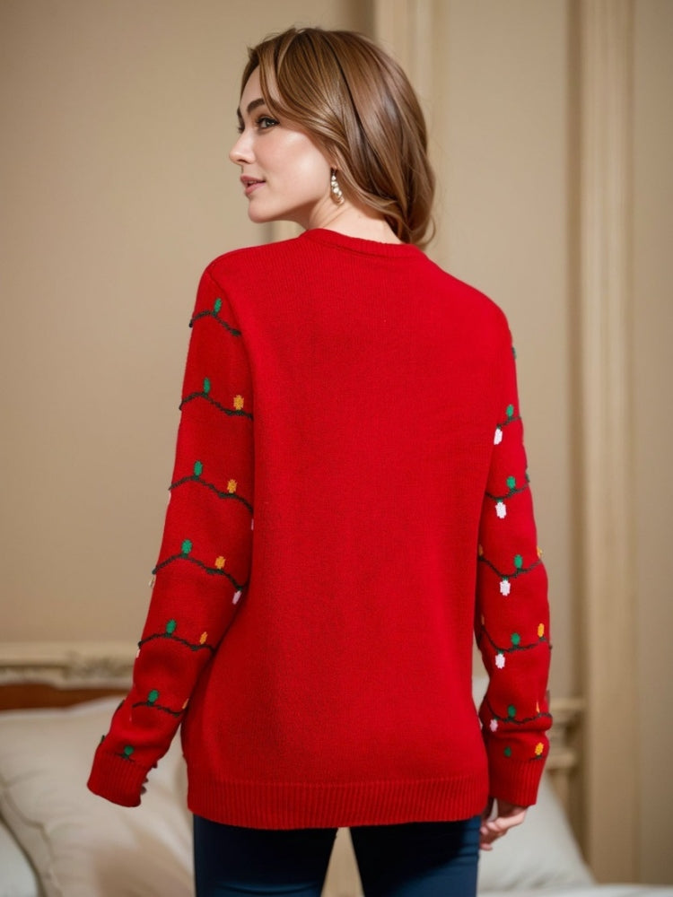 Loverson ™ İşlemeli Noel Ağacı Örgü Kazak