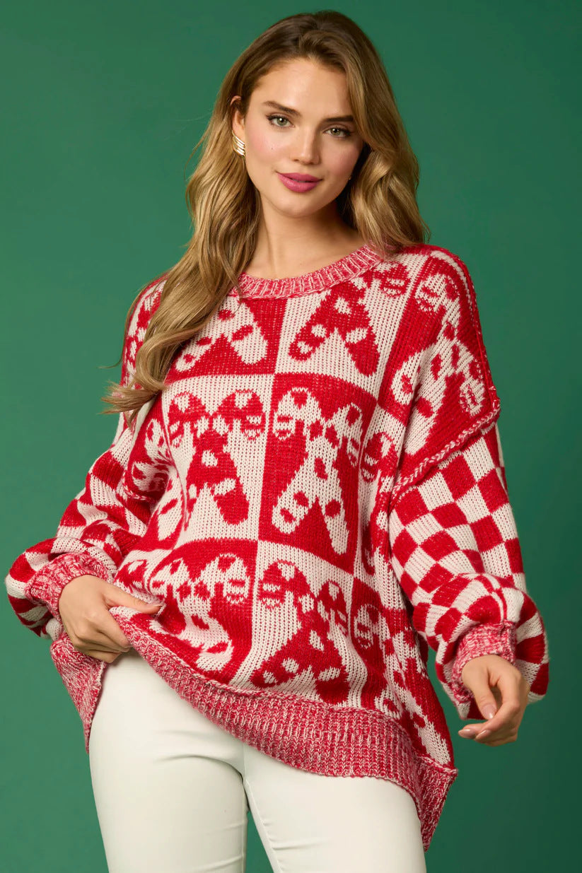 Loverson ™ Şeker Kamışı Noel İğneleri ve Zencefilli Kurabiye Adam Örgü Kazak
