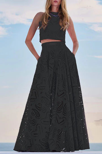 Loverson ™ Yüksek Bel Palazzo & Crop Dantel Takım