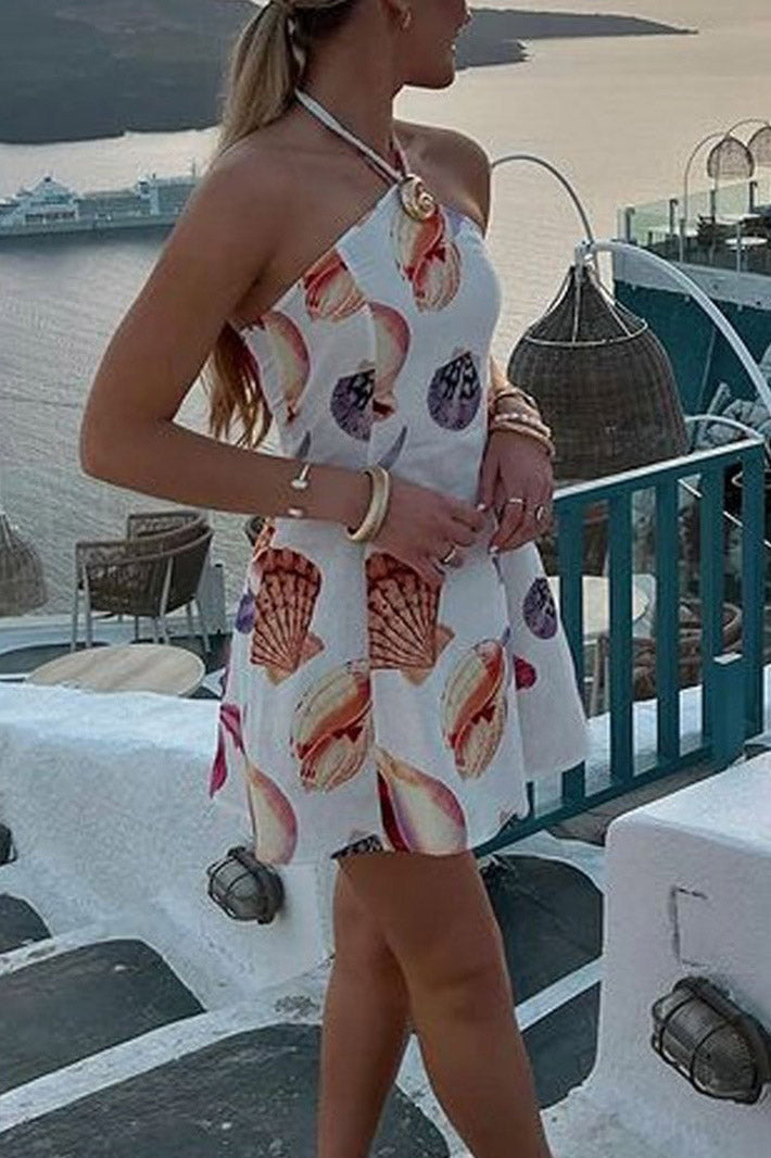 Loverson ™ Freya Mini Elbise - Deniz Kenarı Buketi