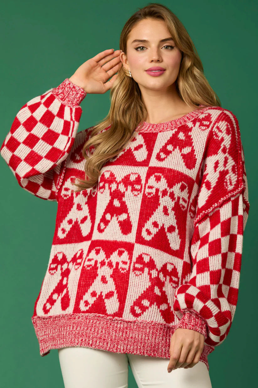 Loverson ™ Şeker Kamışı Noel İğneleri ve Zencefilli Kurabiye Adam Örgü Kazak