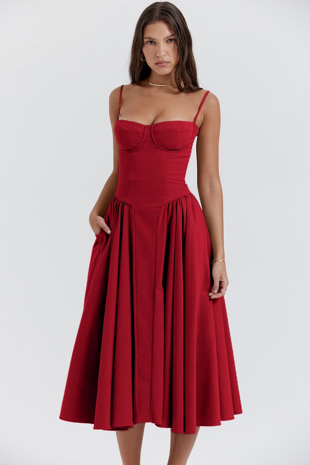 Loverson™ Korse Fit Midi Elbise