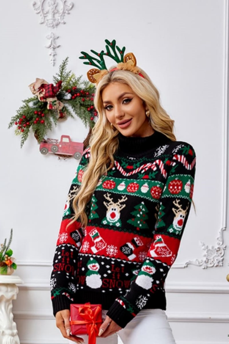 Loverson ™  Yüksek Yaka Noel Kardan Adamı Nakışlı Kazak