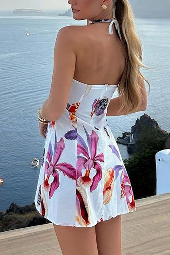 Loverson ™ Freya Mini Elbise - Deniz Kenarı Buketi