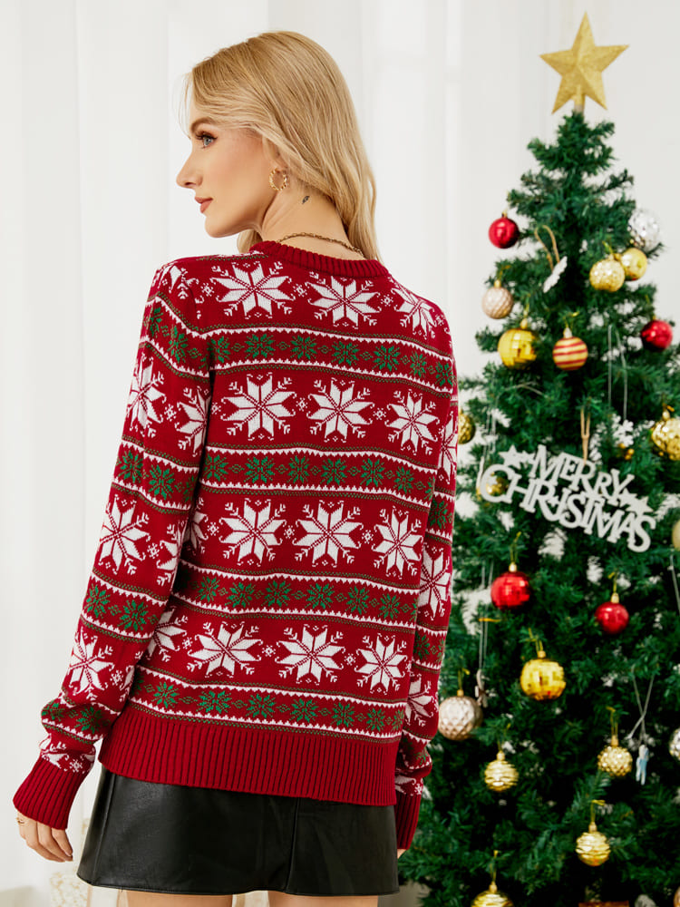 Loverson ™ Noel Günlük Kar Tanesi İşlemeli Örgü Kazak