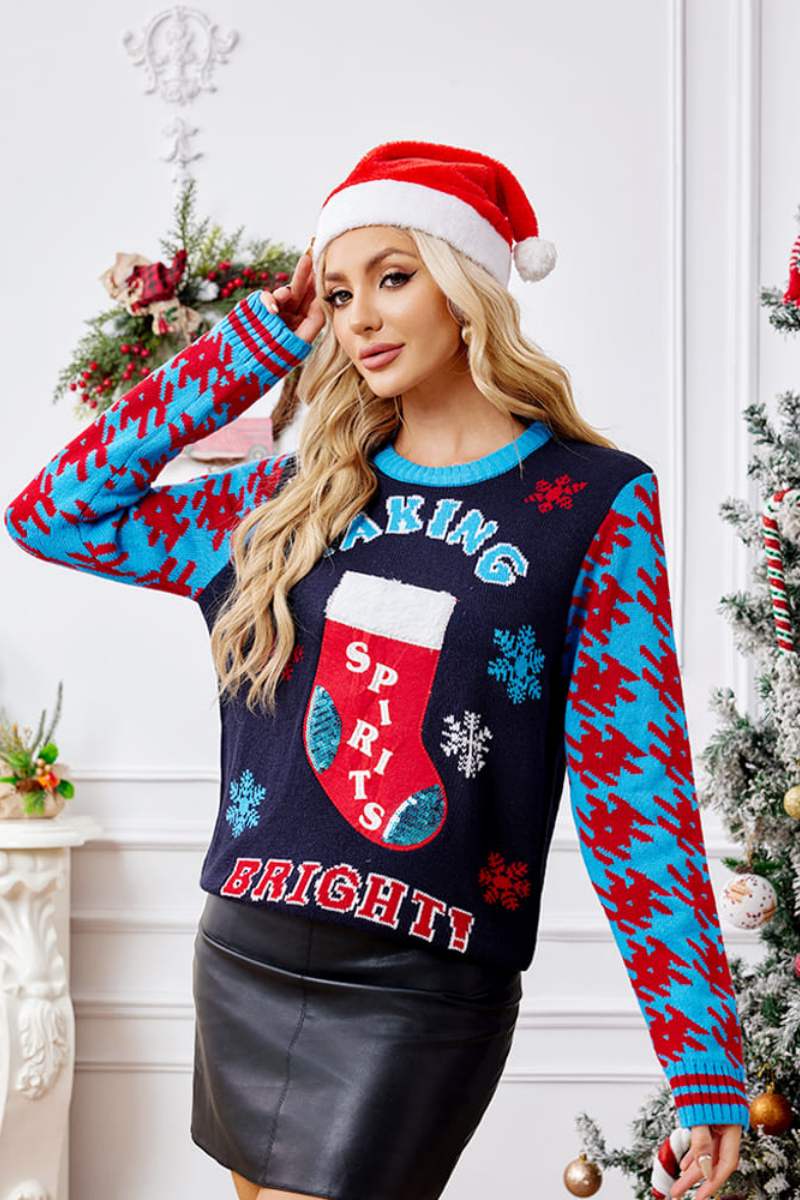 Loverson ™ Günlük Noel Çorapları Nakışlı Örgü Kazak