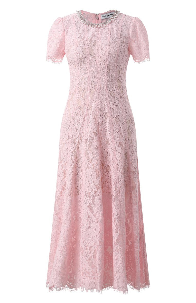 Loverson™ Blush Grace Dantel Midi Elbise – Pudra Pembe Zarafet