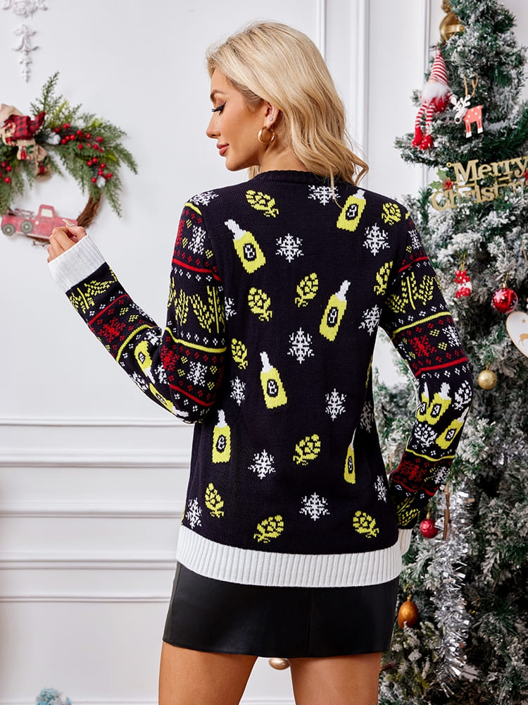 Loverson ™ Günlük Bisiklet Yaka Örgü Kazak – Noel Baba Bira Keyfi