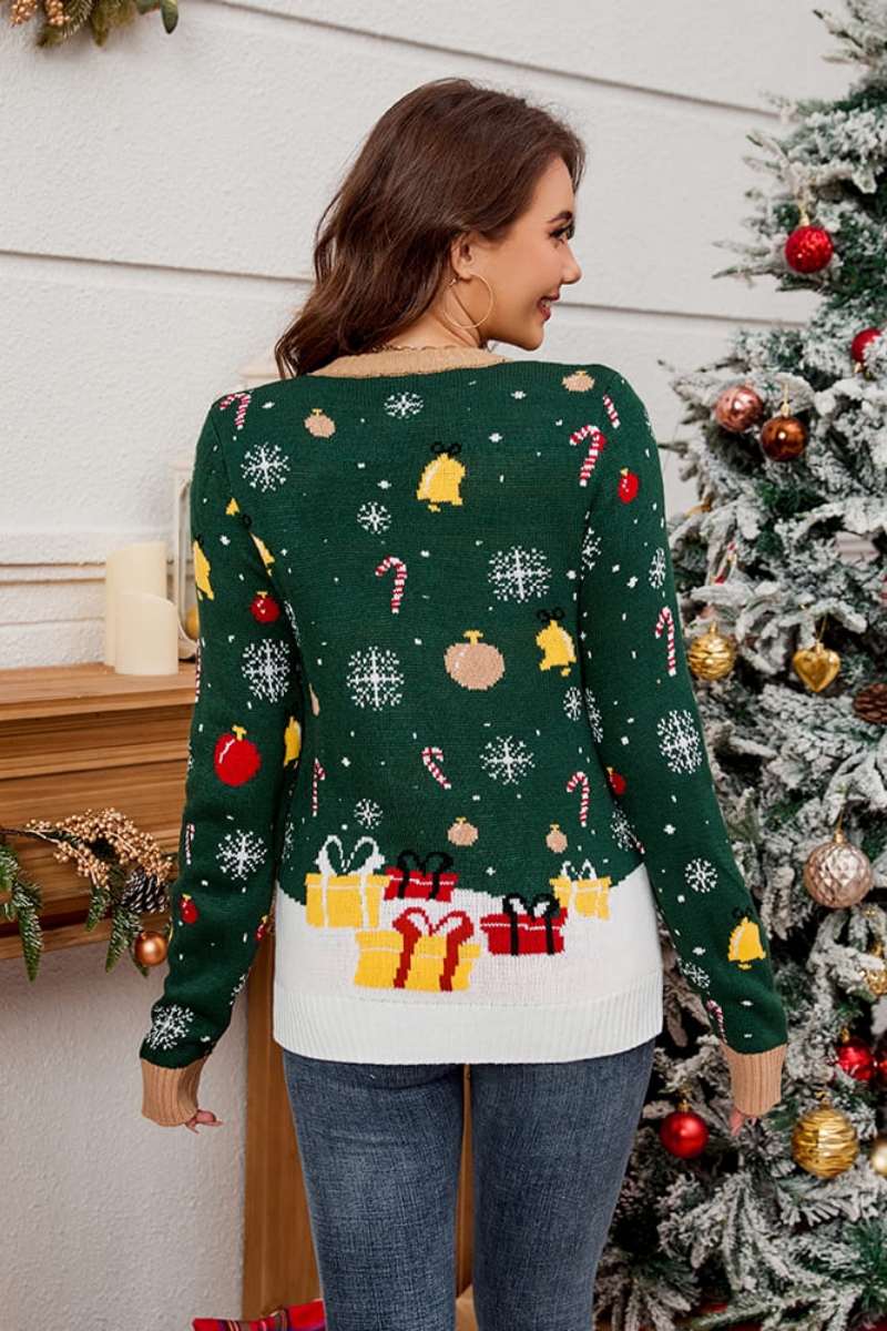 Loverson ™ Noel Baba Yuvarlak Yaka Kazak Örgü Kazak