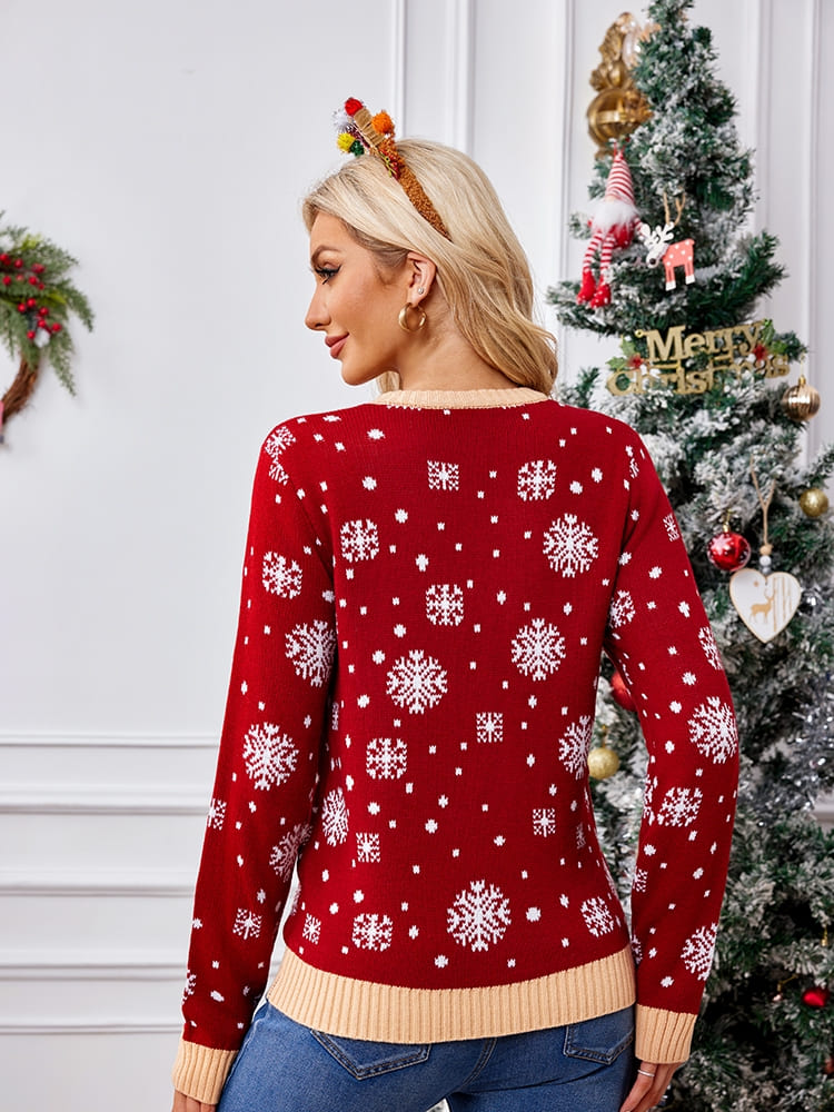 Loverson ™ Günlük Bisiklet Yaka İşlemeli Kazak – Noel Baba ve Penguen