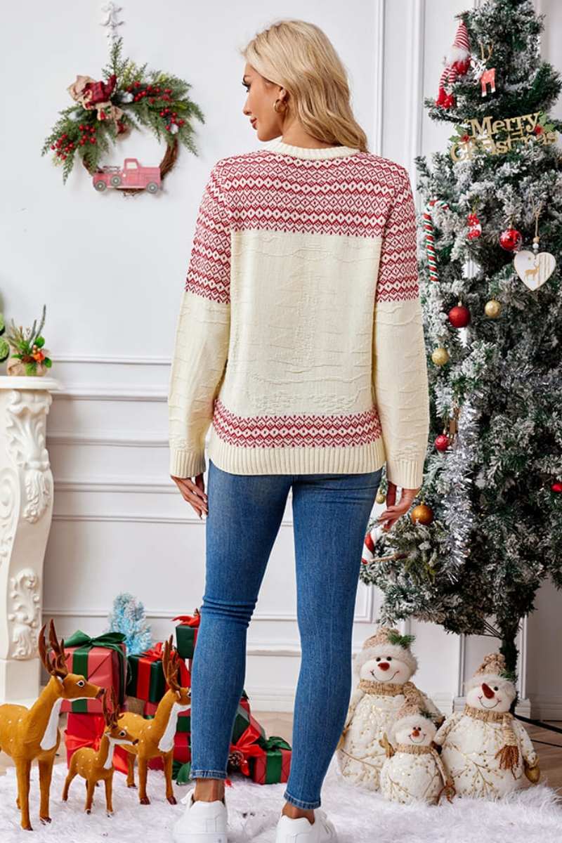 Loverson ™ Noel Yuvarlak Yaka İşlemeli Örgü Kazak