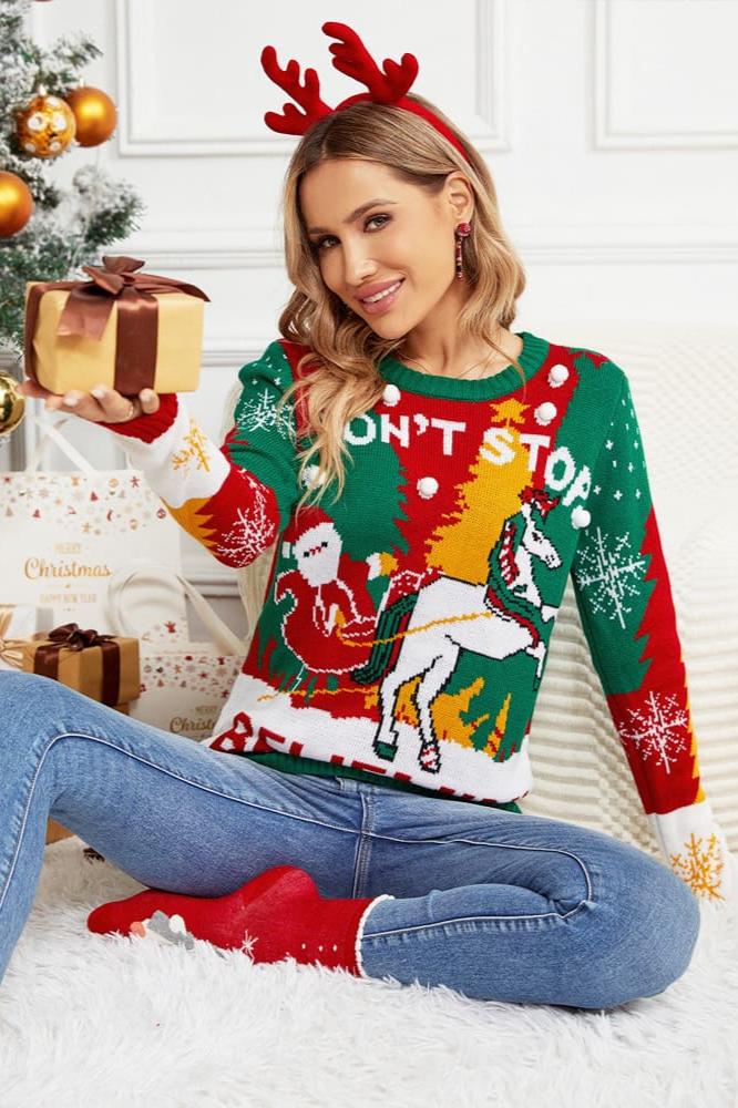 Loverson ™ NOEL BABA VE REYN GEYİĞİ KIZAK ÖRGÜ KAZAK